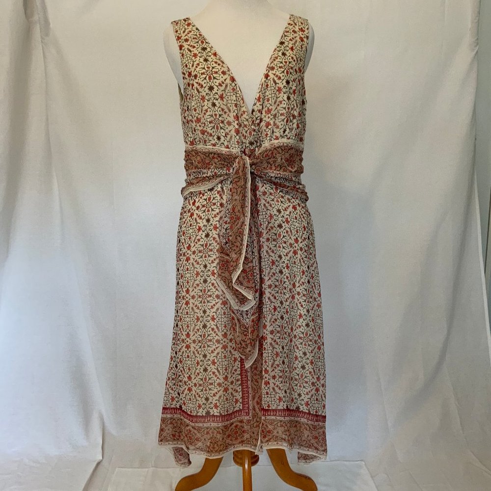 Max Studio 70's Boho Inspired Silk Tie Front Dress